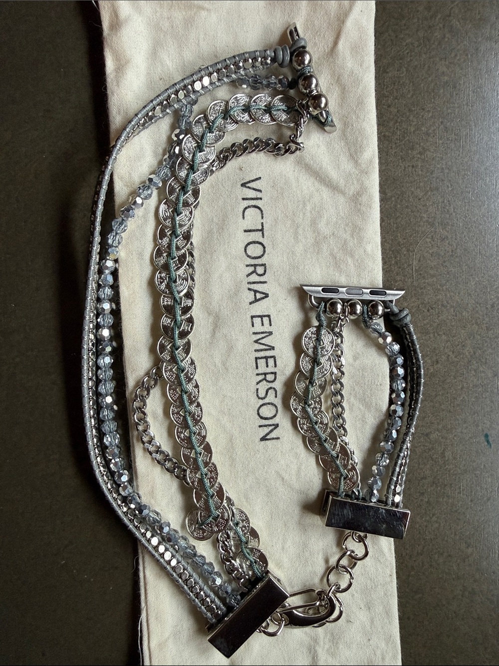 Victoria Emerson Silver Multi-Chain Beaded Wrap Bracelet Watch Band